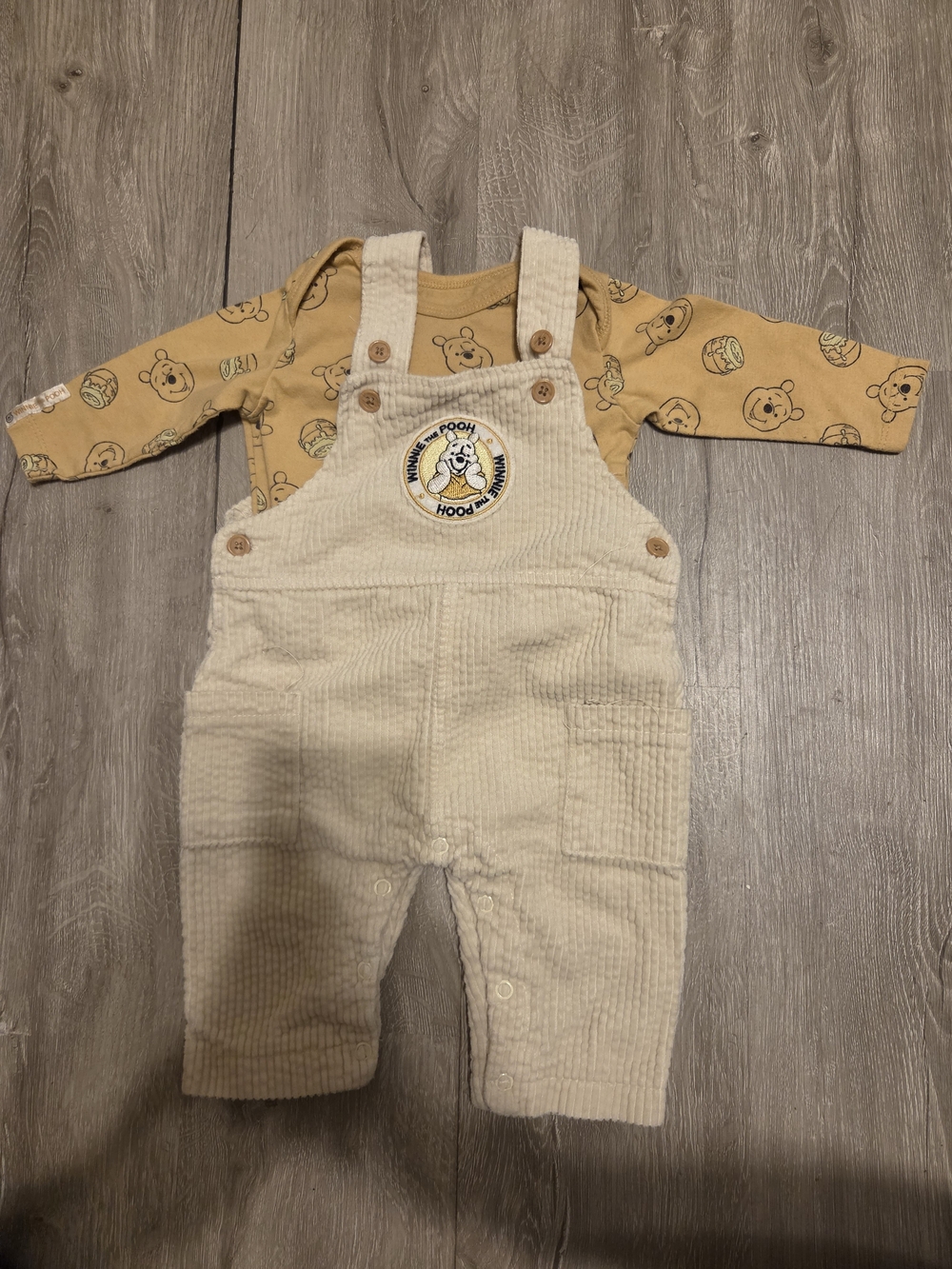 Disney Cream Corduroy Overalls with Winnie the Pooh Patch